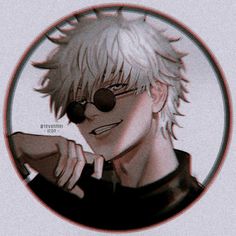 an anime character with white hair and sunglasses