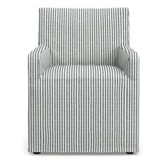 a blue and white striped chair on a white background