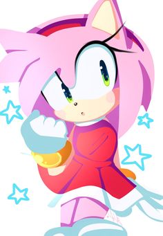 an image of a cartoon character with pink hair and stars on her head, holding a donut in one hand