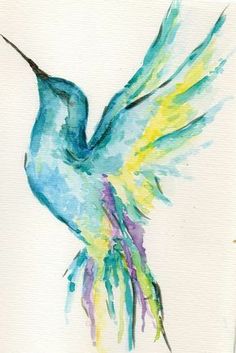 a watercolor painting of a hummingbird in flight