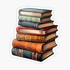 a stack of books sticker