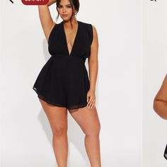 New! Fashion Nova Women’s Black Romper Size 1x Color - Black Sleeveless Deep V Neckline Romper Shorts Non-Stretch 100% Polyester Smoke Free Home Black V-neck Summer Jumpsuits And Rompers, Fashion Nova Romper, Romper Shorts, Fashion Nova Pants, V Neckline, Black Romper, Black Sleeveless, Short Rompers, Deep V