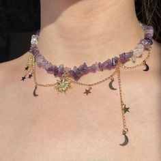 Purple Necklace Aesthetic, Random Clothes, Necklace Inspiration, Dump Ideas, Fairy Jewelry, Pretty Rocks, Bead Necklaces, Handmade Jewelry Tutorials