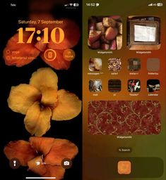 an image of the home screen of a cell phone with flowers on it's display