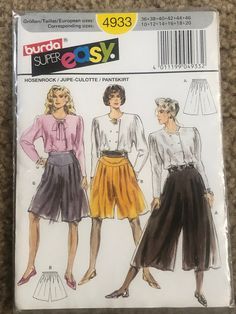 two women's skirts and blouses sewing pattern from the front, with one woman wearing