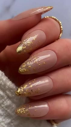 Ongles Beiges, Nails Arts, Gold Nail Designs, Foil Nails, Prom Nails