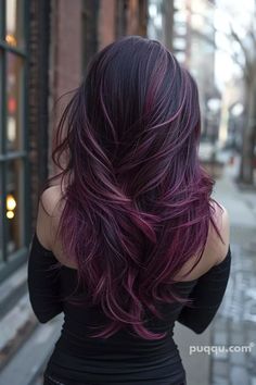 4 Elegant Two Tone Hair Color Highlights for a Fresh Look Purple Hair From Brown, Mahogany Purple Hair Color, Grape Hair Color Dark Purple, Grape Violet Hair Color, Brunette Hair With Purple Highlights, Hair Colour For Indian Skin, Purple Highlights Brown Hair, Rambut Brunette, Violet Hair