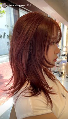 Style Sheer Button Up, Framing Haircut Short, Shoulder Length Layered Hair With Wispy Bangs, Japanese Layered Haircut Medium, Neck Length Layered Haircuts, Wolfcut On Straight Hair, Colors To Dye Brown Hair, Japanese Wolf Cut, Wolfcut Medium Hair