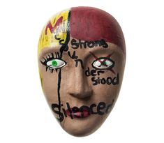 a mask with words written on it