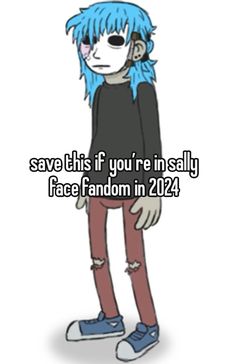 a cartoon character with blue hair and text saying save this if you're in stale face