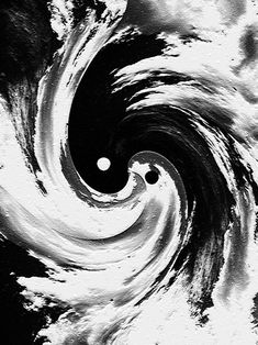 an abstract black and white painting with swirls