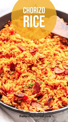 A skillet filled with chorizo rice Spanish Chorizo Recipes, Chorizo Recipes Dinner, How To Make Chorizo, Chorizo Rice, Spanish Chorizo, Traditional Spanish Recipes, Sausage Rice, Rice And Beans Recipe, Spanish Rice Recipe