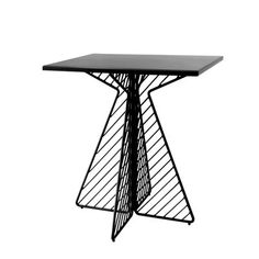 a black table with a triangular design on the top and bottom, against a white background