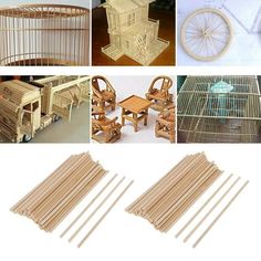 several different types of wooden toys including a toy bike, table and chairs with wheels