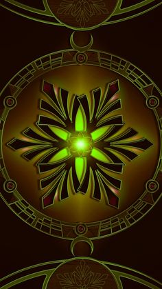 an abstract green and black background with circular shapes in the shape of a flower ornament