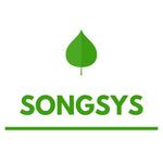 the logo for songsys is shown in green and white letters on a white background