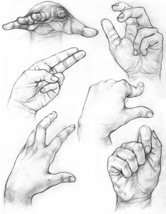 hand gestures drawn in pencil on white paper