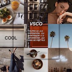 a collage of photos with the words vsco and images from different places in them