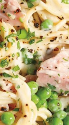 pasta with ham, peas and parmesan cheese