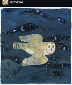 an owl flying through the night sky