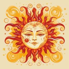 the sun with face in ornate style