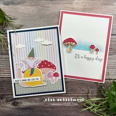 two cards, one with mushrooms and the other with a card saying it's bugsy day