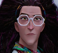 an animated image of a woman with long hair and glasses