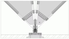 a drawing of the front end of a building with two large beams on each side