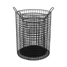 a black wire basket on a white background