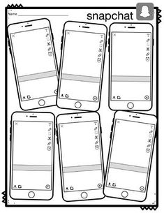 four cell phones are shown with the words snapchat written on them in black and white