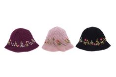 A darling twist on a retro hat, the Meadow Brim Hat features dainty floral embroidery, cable knit, and seed stitch brim. Polished embroidery using mohair transforms this brim hat into a modern take on a throwback silhouette. 100% soft wool, fleece lined. Brimmed Knitted Cloche Hat For Spring, Adjustable Embroidered Short Brim Hat, Knitted Brimmed Cloche Hat For Spring, Embroidered Adjustable Hat With Short Brim, Knitted Wide Brim Cloche Hat, Hand Knitted Spring Hats, Knitted Spring Cloche Hat With Curved Brim, Spring Knitted Brimmed Cloche Hat, Black Embroidered Hat With Curved Brim