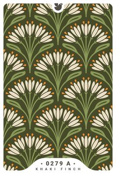 a green and white pattern with orange flowers