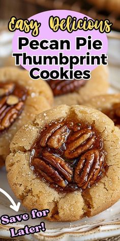 some pecan pie thumbprint cookies on a plate