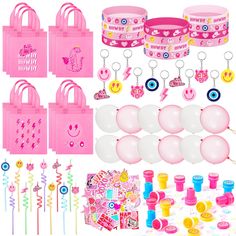 PRICES MAY VARY. Sufficient Preppy Party Favors: you will get 12 x pink bags for party favors, 12 x drink straws cocktail, 12 x preppy keychains, 12 x punching balloons, 24 x preppy stampers, 12 x silicone preppy wristbands, and 100 x preppy stickers, nice combination to meet your various needs Quality and Reliable Material: the preppy bag is made of non woven fabric, the wristband is made of silicone, they are soft and firm, not easy to wear and tear; The cocktail straw is made up of hard plast Preppy Party Favors, Preppy Keychains, Preppy Party Decorations, Preppy Birthday Party, Y2k Birthday Party, Y2k Birthday, 12th Birthday Party Ideas, Preppy Birthday, Pink Party Favors