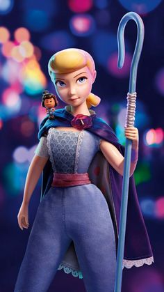 the princess from disney's frozen kingdom holding a wand and wearing a purple outfit