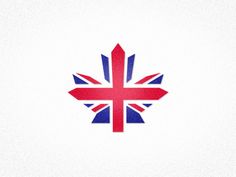 the british flag is shown on top of a white background with an upside down maple leaf