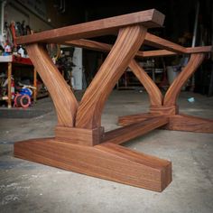 a close up of a wooden table in a room