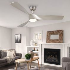 a living room filled with furniture and a fire place in front of a white fireplace