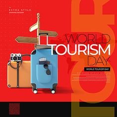 two suitcases are stacked on top of each other with the words world tourism day written above them