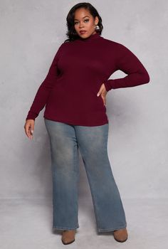 Ambiance, Long Sleeves, Turtleneck, T-Shirt, Solid, Ribbed Knit, Item Number 3917054263979 Plus Size Long Sleeve Tops, Turtleneck Top, Long Sleeve Turtleneck, Knit Long Sleeve, Feel Pretty, Turtle Neck Top, Ribbed Knit, Long Sleeve Tops, Sleeve Top