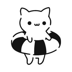 a black and white drawing of a cat with a life preserver around its neck