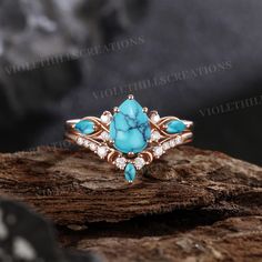 Pear Turquoise Engagement Ring Set Vintage Marquise Cut Turquoise Ring Unique Curved Moissanite Wedding Ring Promise Rings For Women ⨞Handmade item                                                                                                       ⨞Materials: 14k, 18k Gold, Rose gold, White gold Ring size can be choose from the selection box. ⨞Engagement ring -Center Stone - Turquoise  Shape -Pear  Size -6*8mm -Side Stones - Moissanite & Turquoise  Shape -Round & Marquise Cut  Weight - About 0.26ct -Band Width - About 1.5mm ⨞Wedding band -Gemstone - Moissanite & Turquoise  Shape - Round & Marquise  Weight - About 0.166ct -Band Width - About 1.4mm ⨞Our Service                                                                                                       ⨞Customized or Engraving Engagement Rings Tourquise, Turquoise Promise Ring With Center Stone, Turquoise Rings For Anniversary, Turquoise Jewelry With Gemstone Accents For Promise Ring, Turquoise Gemstone Jewelry For Promise Ring, Turquoise Wedding Ring With Center Stone, Turquoise Emerald Ring For Wedding, Elegant Turquoise Emerald Ring For Wedding, Elegant Turquoise Emerald Wedding Ring