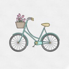 a blue bicycle with flowers in the basket