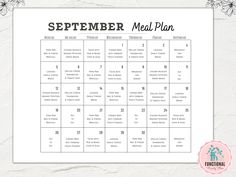 the printable meal plan is shown on a white background with black and pink flowers