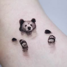 a bear's paw and foot prints on the left side of the leg,