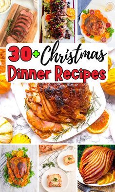 the cover of 30 christmas dinner recipes, with pictures of different dishes and food items