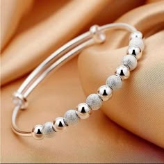 Charm 925 Sterling Silver Luxury Bead Bracelet Cute Feminine Party Wedding Jewelry With Adjustable Size Silver Bracelet Designs, Geometric Bracelet, The Bangles, Sterling Silver Bangle Bracelets, Bead Bangles, Bangle Bracelets With Charms, Silver Bangle Bracelets, Bead Charm Bracelet, Sterling Silver Bangles