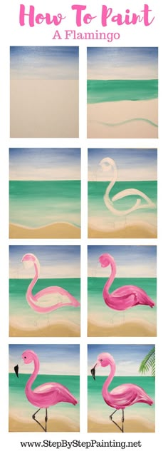 how to paint flamingos on the beach with step by step instructions for beginners