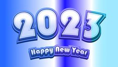 a happy new year greeting card with the number 2053 in blue, purple and white