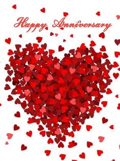 an anniversary card with lots of hearts in the shape of a heart on a white background